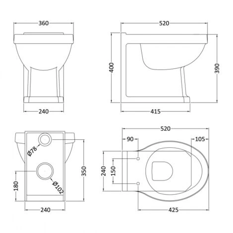 Bayswater Fitzroy Back To Wall Toilet Pan White (excluding Seat) - Image 2