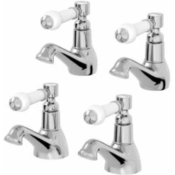 Traditional Bathroom Lever Hot Cold Twin Basin Sink Taps Bath Taps Set Ceramic