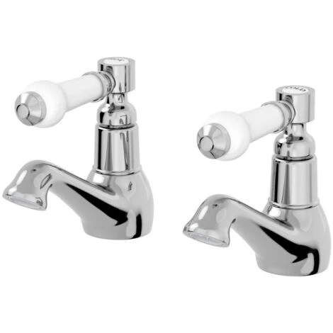 Traditional Bathroom Lever Hot Cold Twin Basin Sink Taps Bath Taps Set Ceramic - Image 4