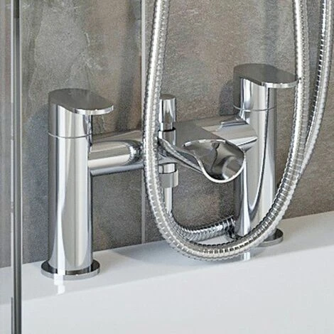 Bathroom Mixer Shower Kit Adjust Riser Rail Hose Chrome Round Dual Head Chrome - Image 2