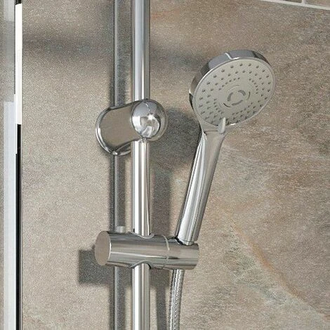 Bathroom Mixer Shower Kit Adjust Riser Rail Hose Chrome Round Dual Head Chrome - Image 4