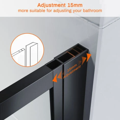 ELEGANT Stain Black 900mm Walk In Shower Door 8mm Safety Tempered Glass Bathroom Open Entry Shower Screen Reversible Shower Cubicle - Image 3