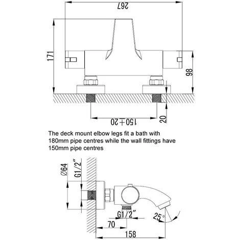 Deck Or Wall Mounted Eco Active Thermostatic Chrome Bathroom Bath Mixer Taps - Image 2