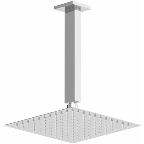 Ceiling Mounted Head 200mm Chrome Square Rainfall Fixed Shower Arm Slimline - Image 2