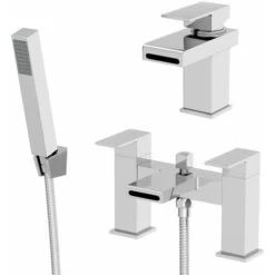 Modern Bathroom Square Chrome Basin Sink Mixer Bath Shower Head Mixer Tap Set