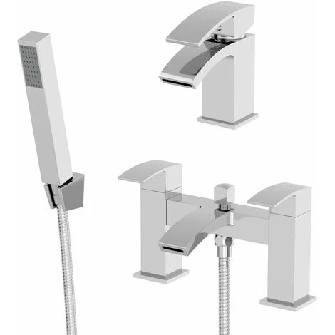 Modern Bathroom Mono Basin Sink Mixer Bath Shower Mixer Tap Set Hot Cold Chrome