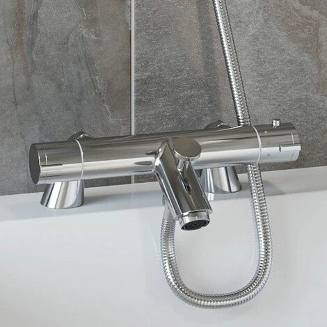 Bathroom Luxury Chrome Thermostatic Bath Shower Mixer Valve Single Head Riser - Image 2