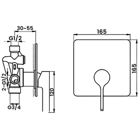 JTP Curve Concealed Shower Valve Single Handle With Diverter - Chrome - Image 2