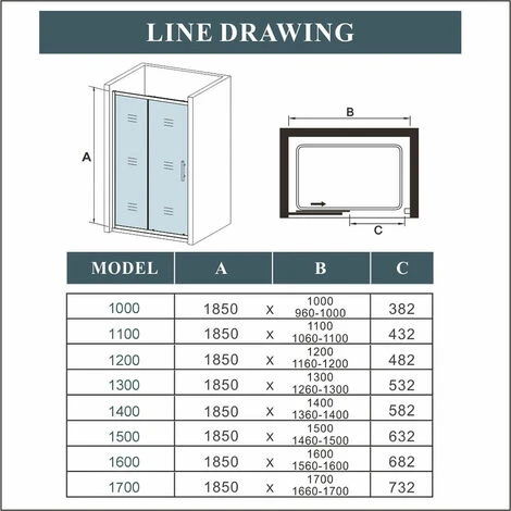 1000mm Sliding Shower Door Walk In Enclosure Bathroom Cubicle 1850mm Height - Image 4