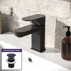 Eclipse Modern Matte Black Mono Basin Mixer Tap & Waste