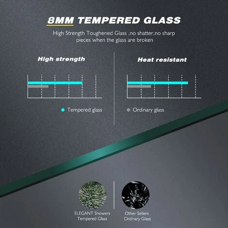 ELEGANT 1000mm Walkin Shower Enclosure Bathroom 8mm Grey Safety Easy Clean Glass For Bath Wetroom Walk In Shower Cubicle Screen Panels + Black Stainless Steel Support Bars - Image 5