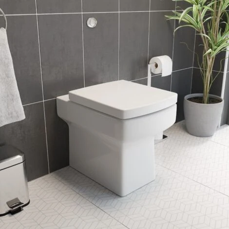 Back To Wall BTW Toilet WC Pan Square Soft Close Seat Cistern Dual Flush Button - Image 2