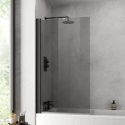 Over Bath Shower Screen Door 800mm Frameless Black Square 6mm Safety Glass Panel