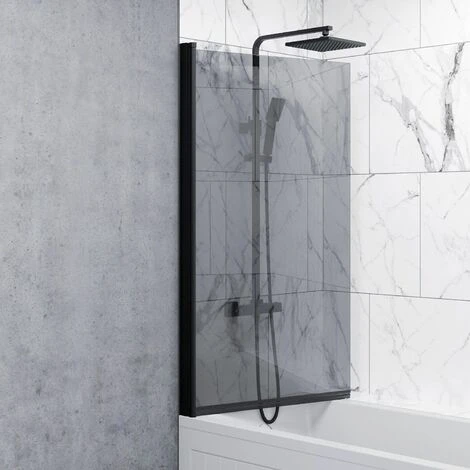 Over Bath Shower Screen Door 800mm Frameless Black Square 6mm Safety Glass Panel - Image 2