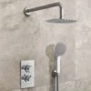 AICA Round Chrome Thermostatic Shower Mixer Bathroom Concealed Twin Head Valve Set
