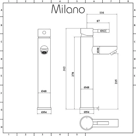 Milano Mirage - Modern Bathroom High Rise Mono Basin Mixer Tap With Lever Handle - Chrome - Image 5