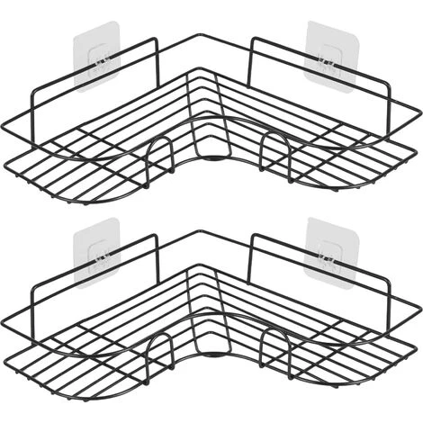 2Pcs Corner Shower Rack Shelf Bathroom Storage Organiser Basket Tidy Shelf Black - Image 3