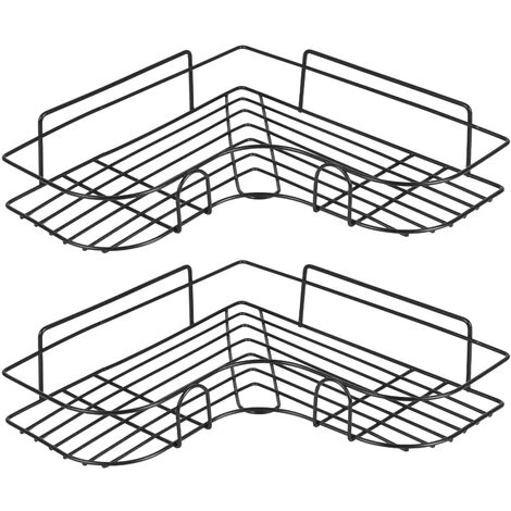 2Pcs Corner Shower Rack Shelf Bathroom Storage Organiser Basket Tidy Shelf Black - Image 4