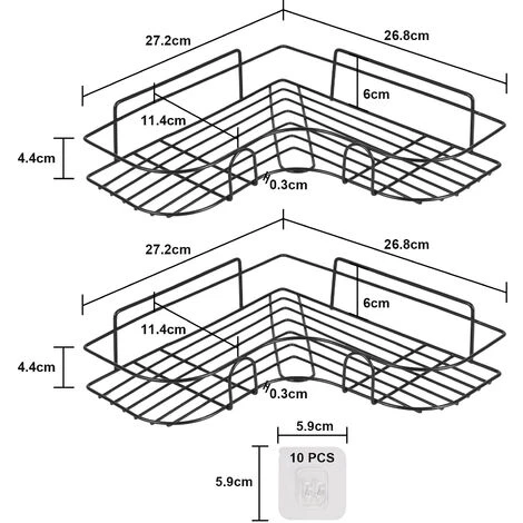 2Pcs Corner Shower Rack Shelf Bathroom Storage Organiser Basket Tidy Shelf Black - Image 5