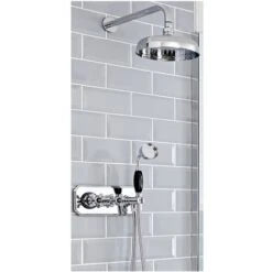 Milano Elizabeth - Traditional 2 Outlet Twin Diverter Thermostatic Mixer Shower Valve With 200mm Round Rainfall Shower Head And Hand Shower Handset - Chrome & Black