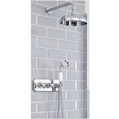 Milano Elizabeth - Traditional 2 Outlet Twin Diverter Thermostatic Mixer Shower Valve With 200mm Round Rainfall Shower Head And Hand Shower Handset - Chrome & White