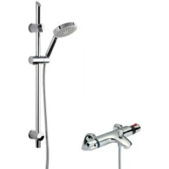 Nuie Reef Thermostatic Bath Shower Mixer With Slim Single Function Slider Rail Kit - Chrome