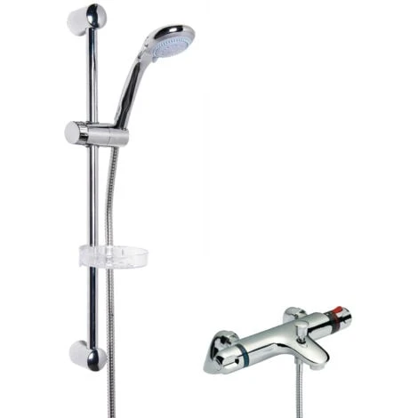 Nuie Reef Thermostatic Bath Shower Mixer With Classic Multi Function Slider Rail Kit - Chrome