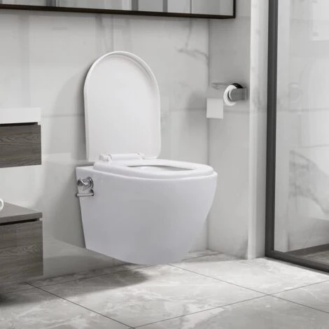 Wall Hung Rimless Toilet With Bidet Function Ceramic White