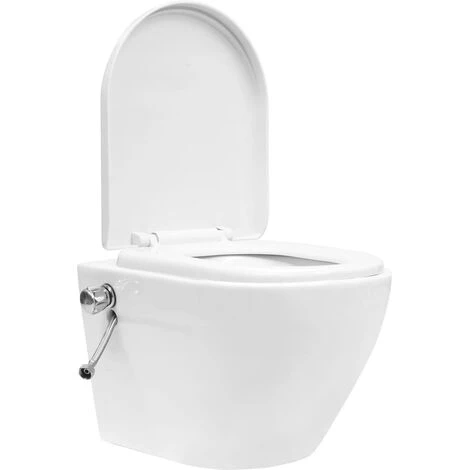 Wall Hung Rimless Toilet With Bidet Function Ceramic White - Image 5