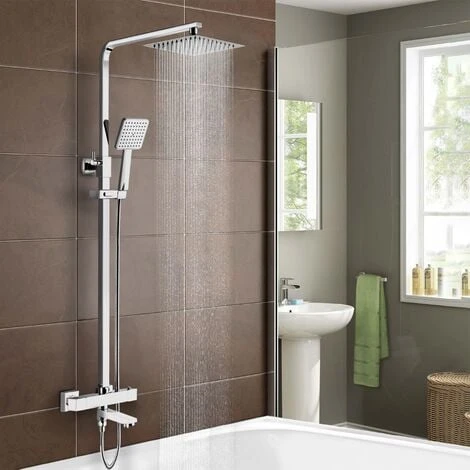 Edor 3 Way Exposed Square Thermostatic Shower Mixer Bathroom Twin Head Valve Set