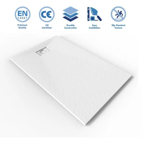 ELEGANT 1400x800mm White Slate Effect Lightweight Slate Shower Base Rectangular Grain Shower Enclosure Tray With Waste Trap - Image 2
