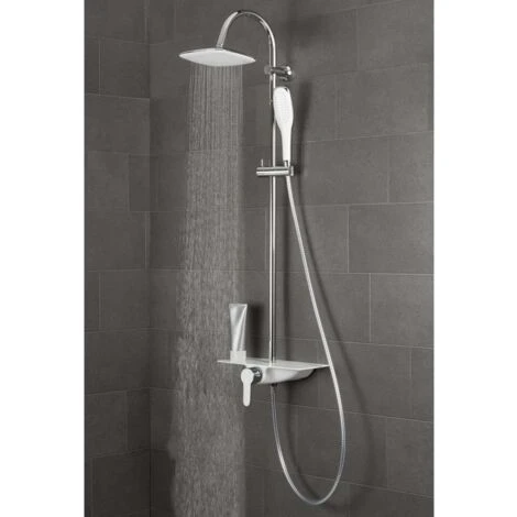 Overhead Shower Set With Single Lever Mixer And Tray WATERWAY Chrome-White SCHÜTTE - Image 2