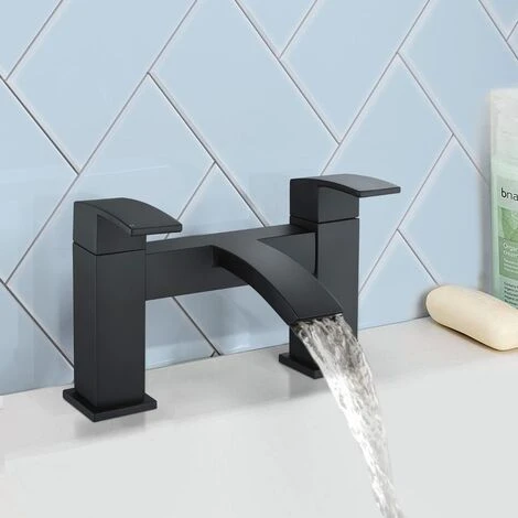 Arke Contemporary Matte Black Bridge Deck Mounted Waterfall Bath Filler Tap