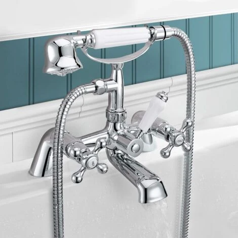 Stratford Traditional Freestanding Floor Mounted Bath Shower Mixer Tap With Handheld Kit - Image 2