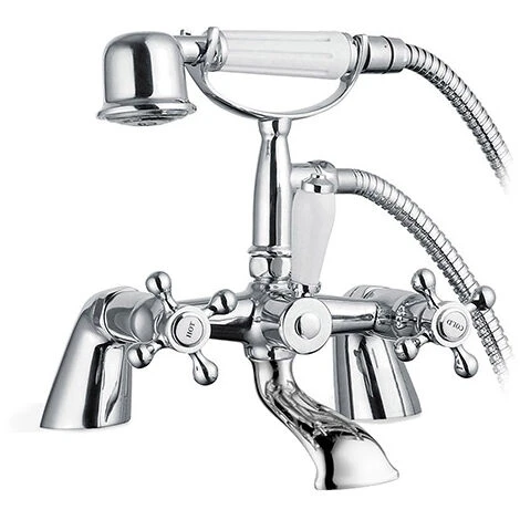 Stratford Traditional Freestanding Floor Mounted Bath Shower Mixer Tap With Handheld Kit - Image 3