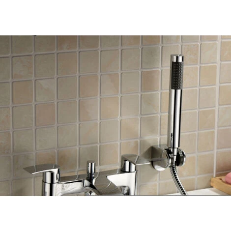 Vago Modern Bathroom Waterfall Basin Mono Mixer Tap & Bath Shower Mixer Tap With Pencil Handset Kit - Image 5