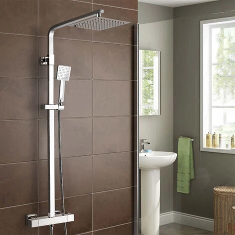 Solid Brass Thermostatic Shower Mixer Chrome With Slide Rail Kit Square