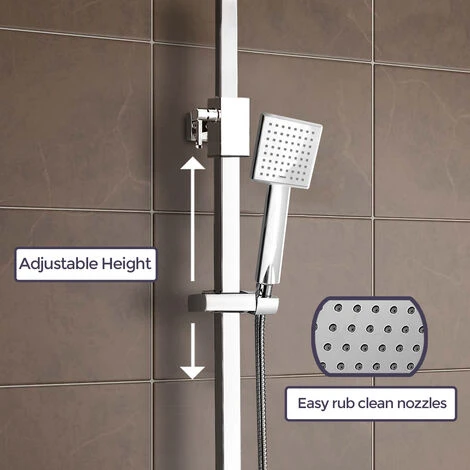 Solid Brass Thermostatic Shower Mixer Chrome With Slide Rail Kit Square - Image 3