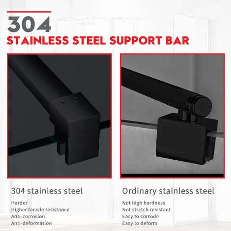 ELEGANT Walk In Shower Screen 8mm Nano Glass Wet Room Frameless Shower Door 900mm Black - Image 4