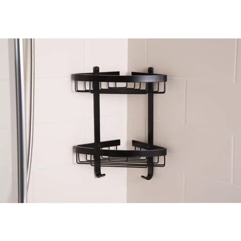 Croydex Matte Black Large Two Tier Corner Basket - Image 4