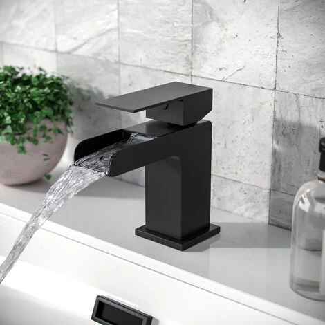 Ozone Contemporary Bathroom Matte Black Basin Mono Mixer Tap & Free Waste - Image 2