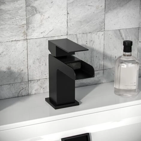 Ozone Contemporary Bathroom Matte Black Basin Mono Mixer Tap & Free Waste - Image 3