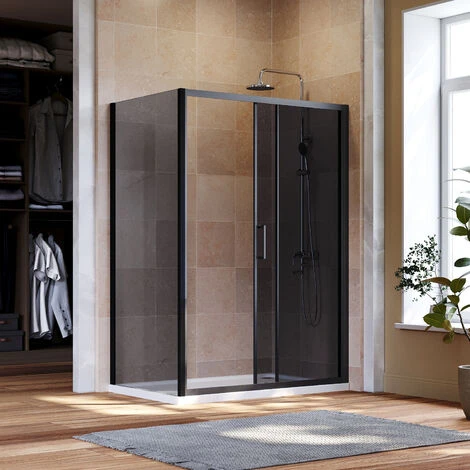 ELEGANT Black Shower Enclosure Sliding 1000 X 800 Mm Bathroom 8mm Nano Glass Shower Enclosure Easy Clean With 800mm Side Panel + Shower Tray And Waste - Image 2