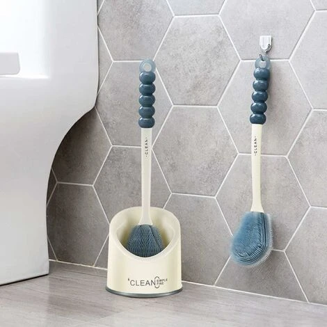 Toilet Brush Antibacterial Silicone Toilet Brush Toilet Brush Set Long Handle Toilet Brush With Hygienic Support For Bathroom Storage And Organization SOEKAVIA - Image 2