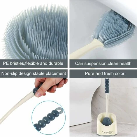 Toilet Brush Antibacterial Silicone Toilet Brush Toilet Brush Set Long Handle Toilet Brush With Hygienic Support For Bathroom Storage And Organization SOEKAVIA - Image 3