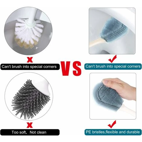 Toilet Brush Antibacterial Silicone Toilet Brush Toilet Brush Set Long Handle Toilet Brush With Hygienic Support For Bathroom Storage And Organization SOEKAVIA - Image 5