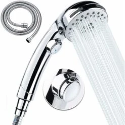 Handheld Shower Head With Hose -5 Spray Settings Removable High Pressure Shower Head With On / Off Switch -Chrome (A) SOEKAVIA