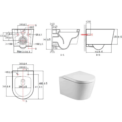 Swiss Aqua Technologies SAT Rimless Wall-hung Toilet And Invisible Fixings + Softclose Seat (SATrimless) - Image 5