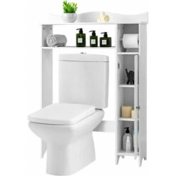 Adjustable Over Toilet Bathroom Storage Rack W/ Side Cabinet & Paper Holder
