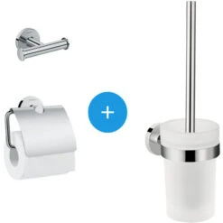 Hansgrohe Logis Universal Pack Toilet Brush + Bathroom Hook + Toilet Paper Holder, Chrome (41722000-TRIOLOGIS)